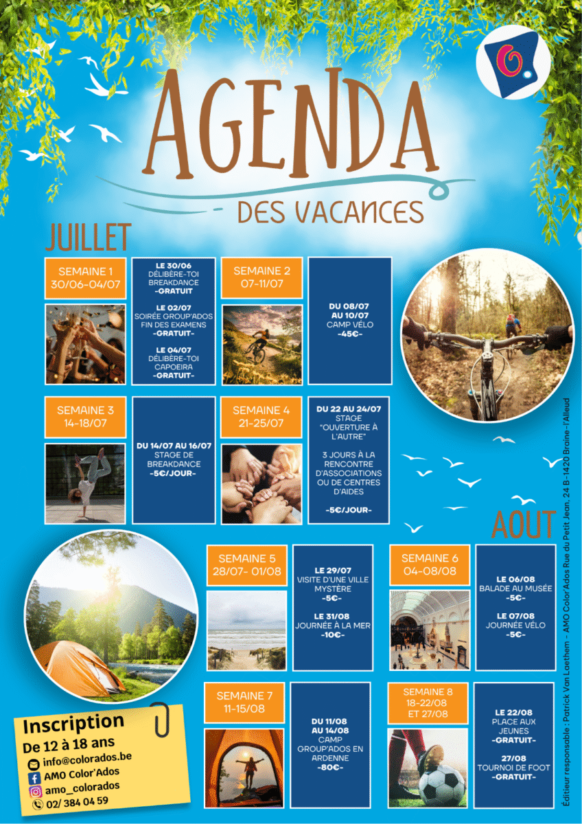 Affiche - Agenda vacances de Color'Ados 2025 Programme des activités Group'Ados en été 2025